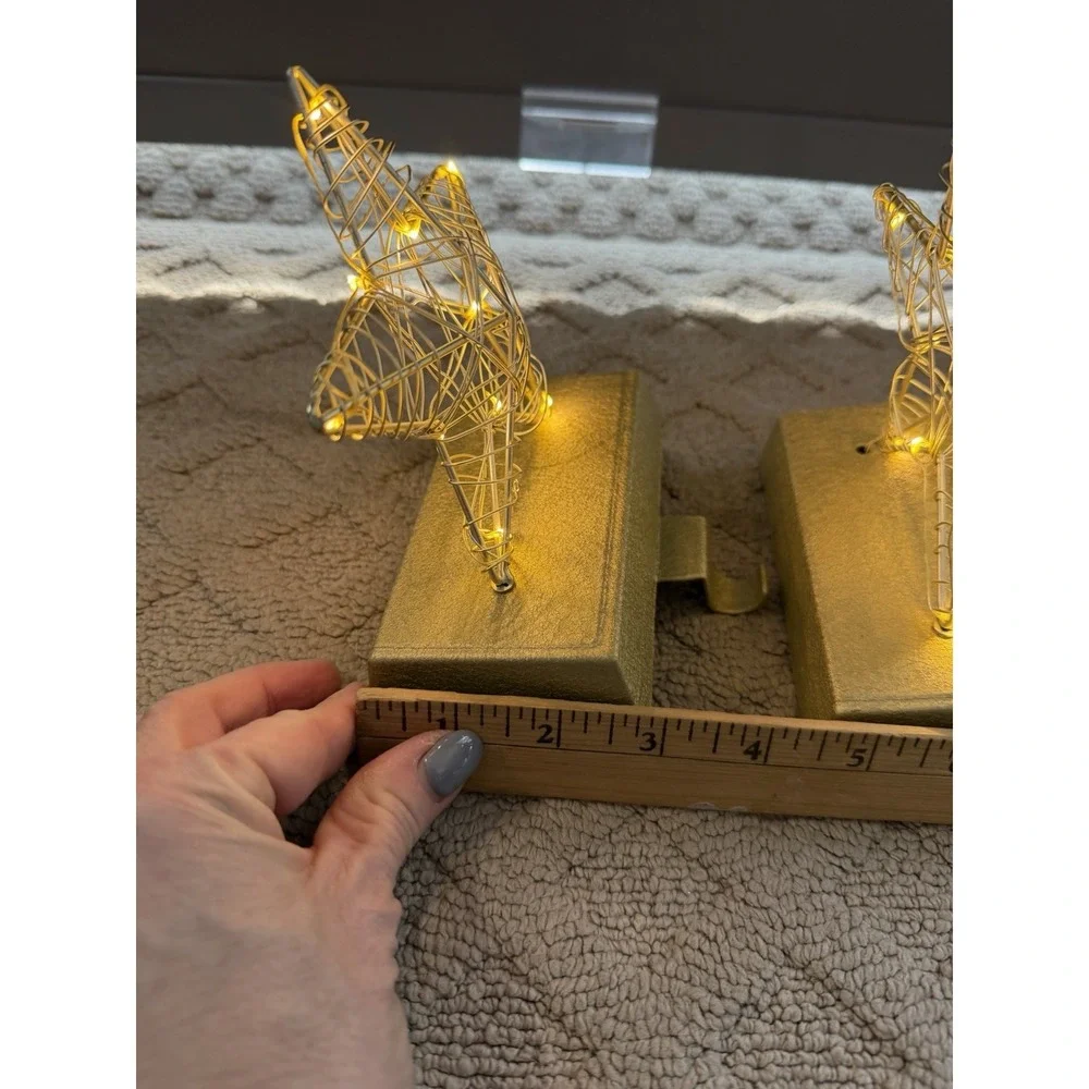Gold LED Lighted‎ Wired Star Christmas Stocking Holder-set of 2